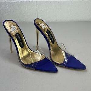 NWOT Jessica Rich Racy Mule Purple/Gold/Clear Size 7.5 slip on heel heels shoe